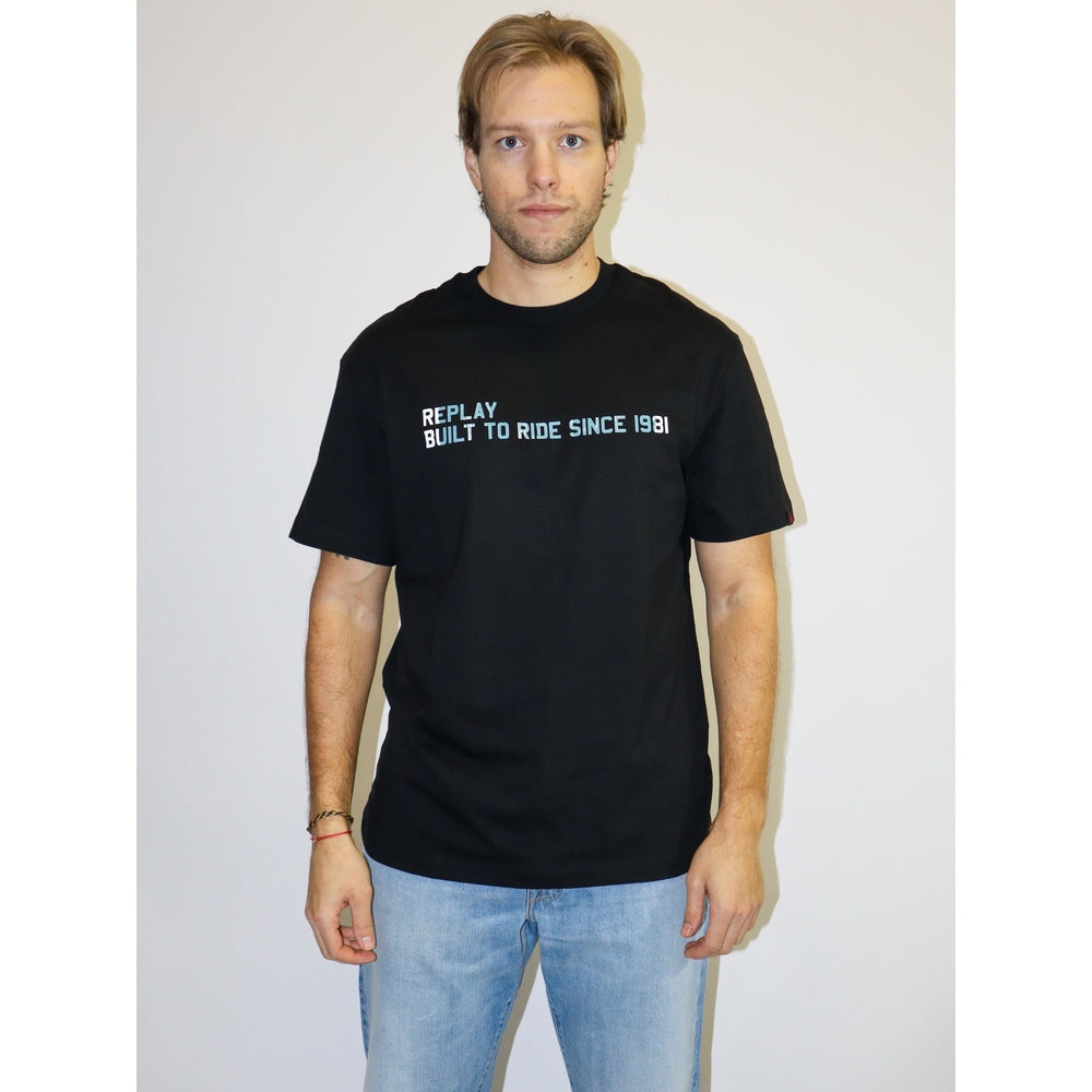 Replay Mens Relaxed Fit T-Shirt With Prints In Black