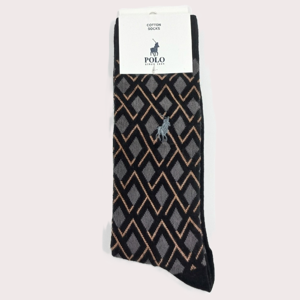 Polo Mens Abstract Cotton Ankle Socks In Black Multi