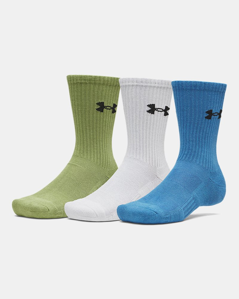 Under Armour Unisex Perfomance 3 Pack Cotton Socks In Blue & Green