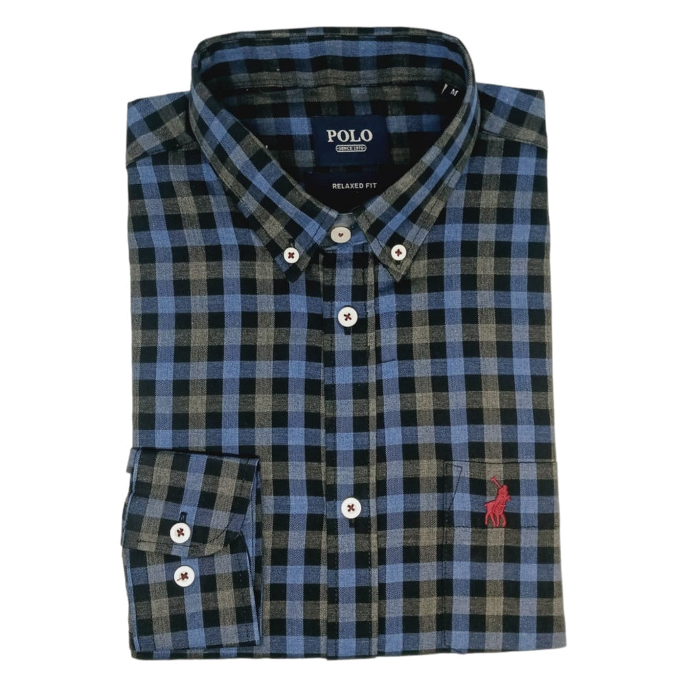 Polo Mens Long Sleeve Gingham Check Weekender Shirt In Blue & Grey