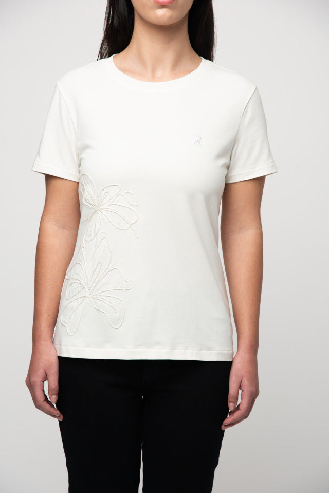 Polo Womens Bella Embroidered T-Shirt In Off White