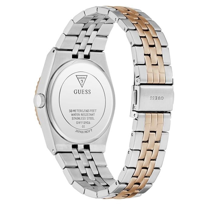 Guess Mens Vincent Two Tone Analogue Stainless Steel Watch In Silver/Gold/Green Dial