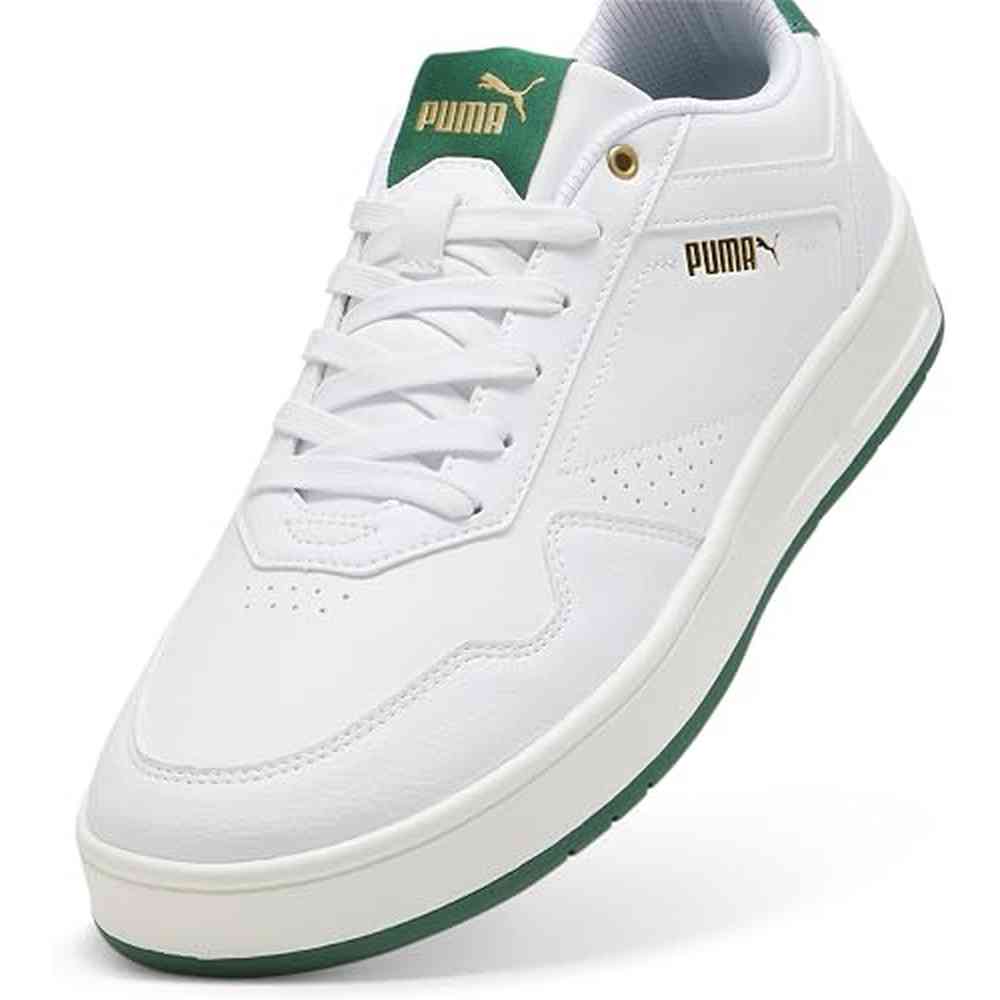 Puma Mens Court Classic Sneakers In White/Green/Gold