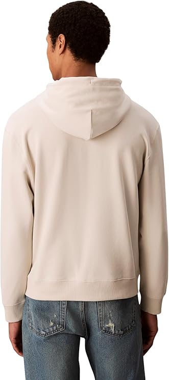 Calvin Klein Long Sleeve Terry Monogram Hoodie In Chalk