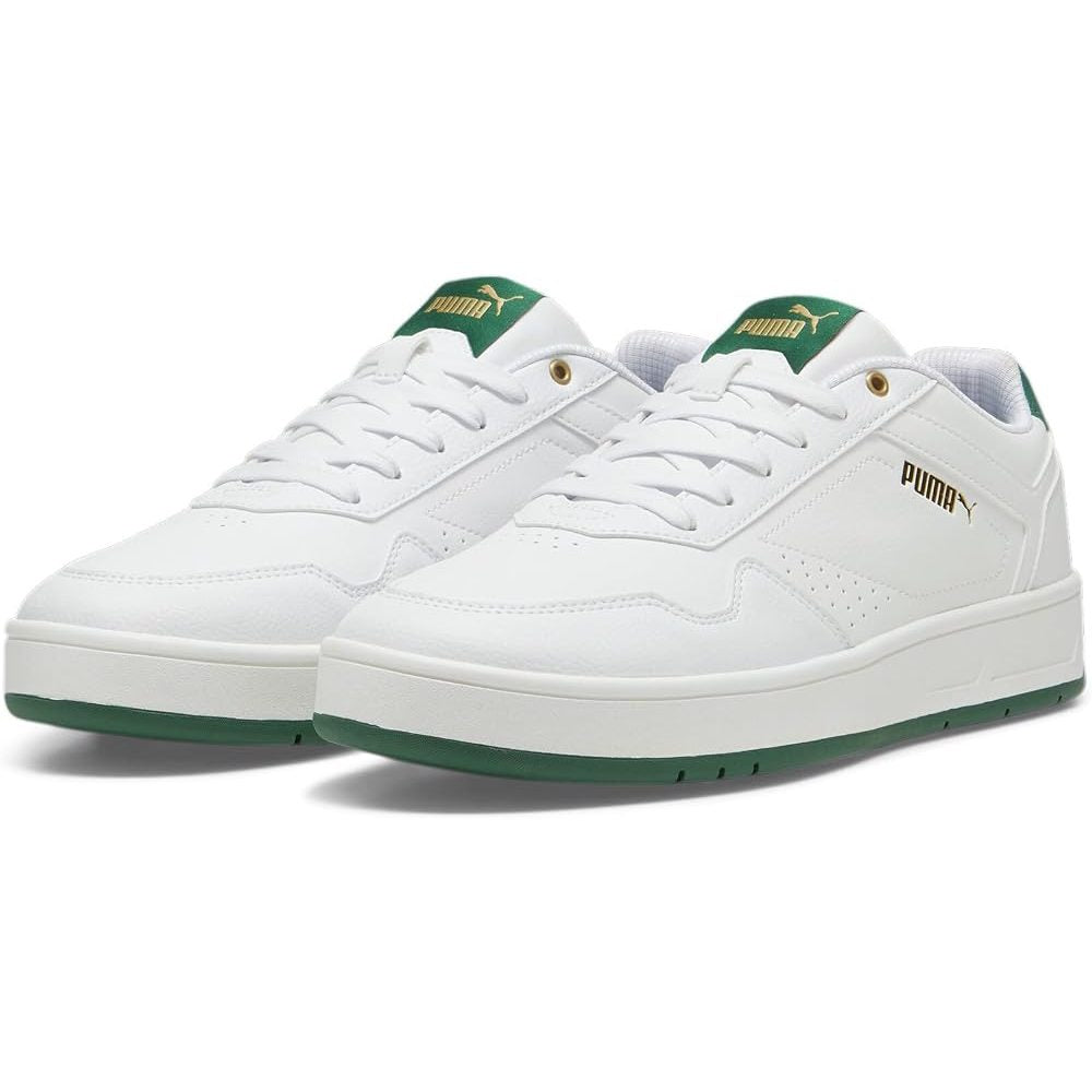 Puma Mens Court Classic Sneakers In White/Green/Gold