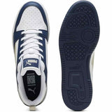 Puma Mens Rebound V6 Low Sneakers In White/Desert Dust/Blue