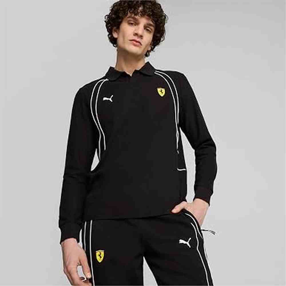 Puma Mens Ferrari Race Long Sleeves Polo T-Shirt In Black