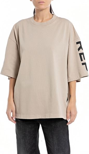 Replay Unisex Heavy Cotton Jersey T-Shirt In Light Taupe