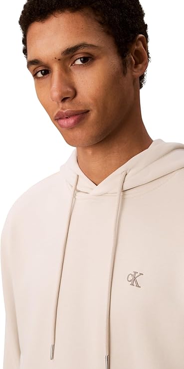 Calvin Klein Long Sleeve Terry Monogram Hoodie In Chalk
