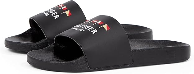 Tommy Hilfiger Mens Flags Pool Slides Black