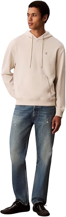 Calvin Klein Long Sleeve Terry Monogram Hoodie In Chalk