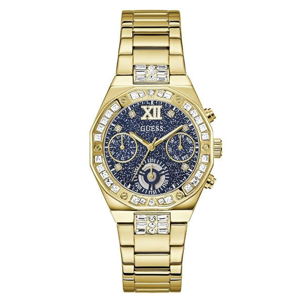 Guess Womens Selina Analog Watch In Gold/Dark Blue Dial