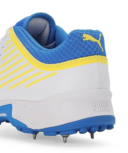 Puma Mens Spike Cricket Shoes In White/Blue/Yellow