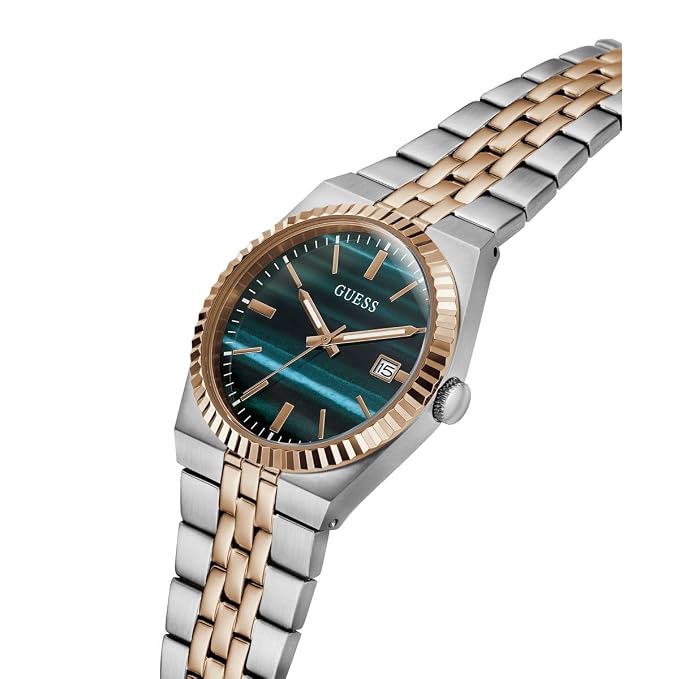 Guess Mens Vincent Two Tone Analogue Stainless Steel Watch In Silver/Gold/Green Dial