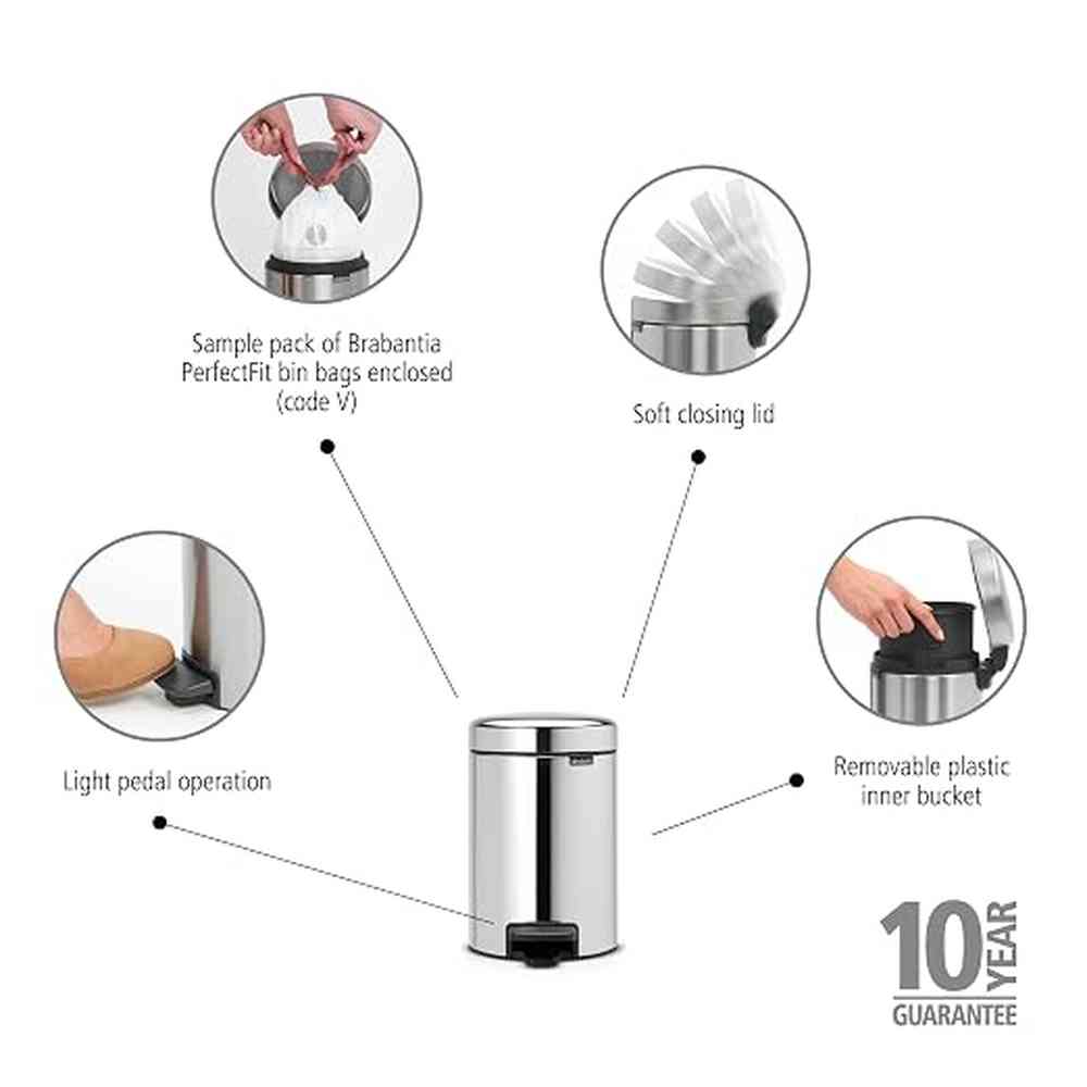 Brabantia NewIcon Pedal Bin In Silver