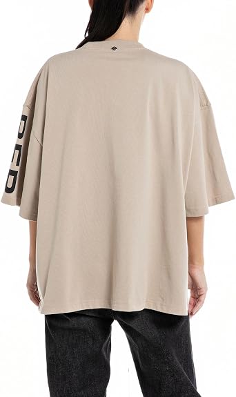 Replay Unisex Heavy Cotton Jersey T-Shirt In Light Taupe