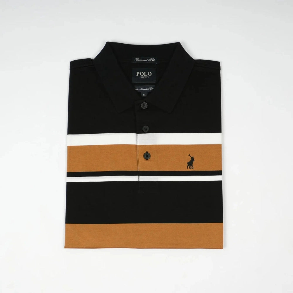 Polo Mens Stripe Golfer In Black