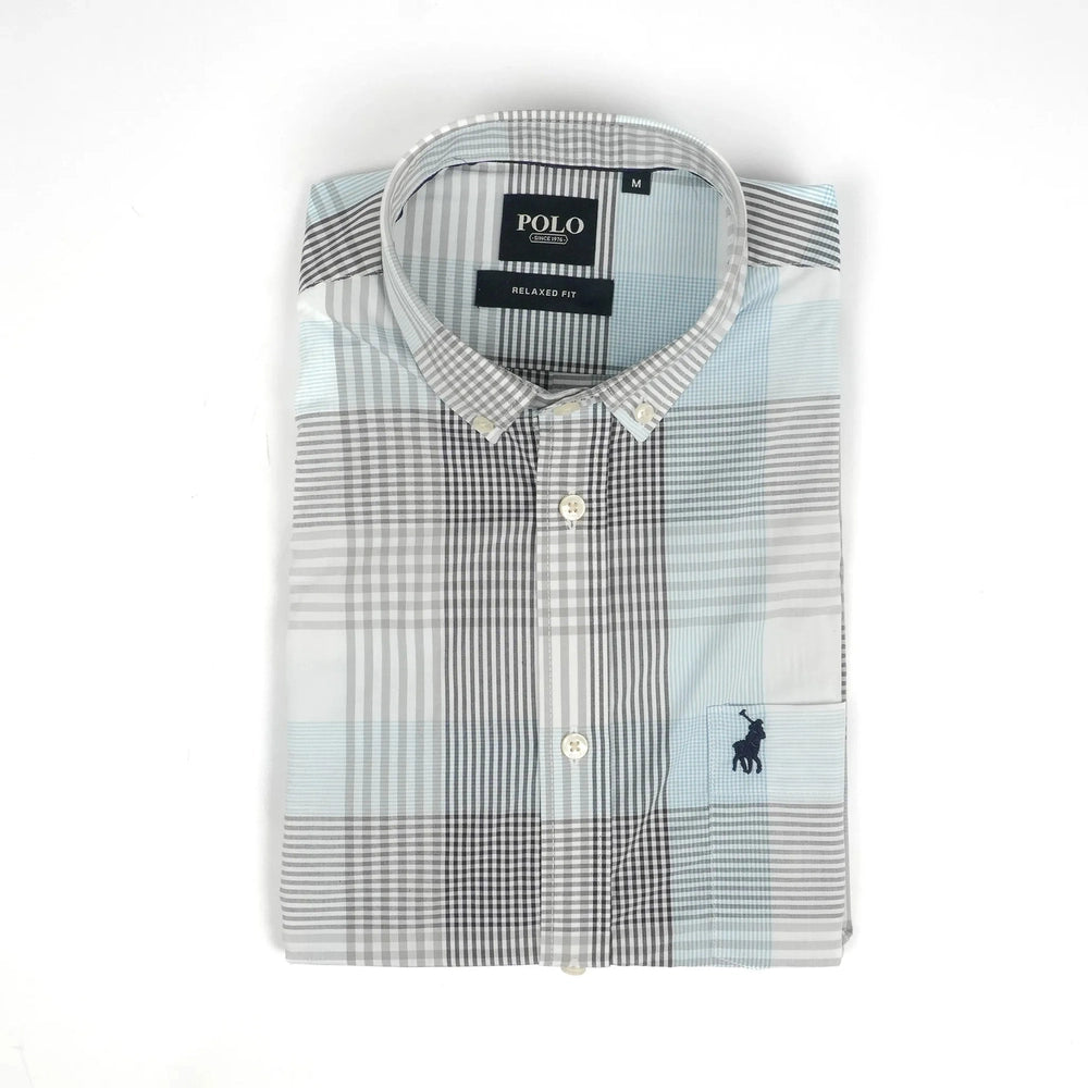 Polo Mens Short Sleeve Micro Check Shirt In Blue