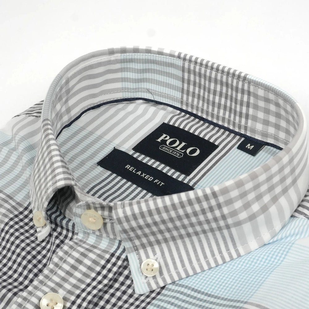 Polo Mens Short Sleeve Micro Check Shirt In Blue