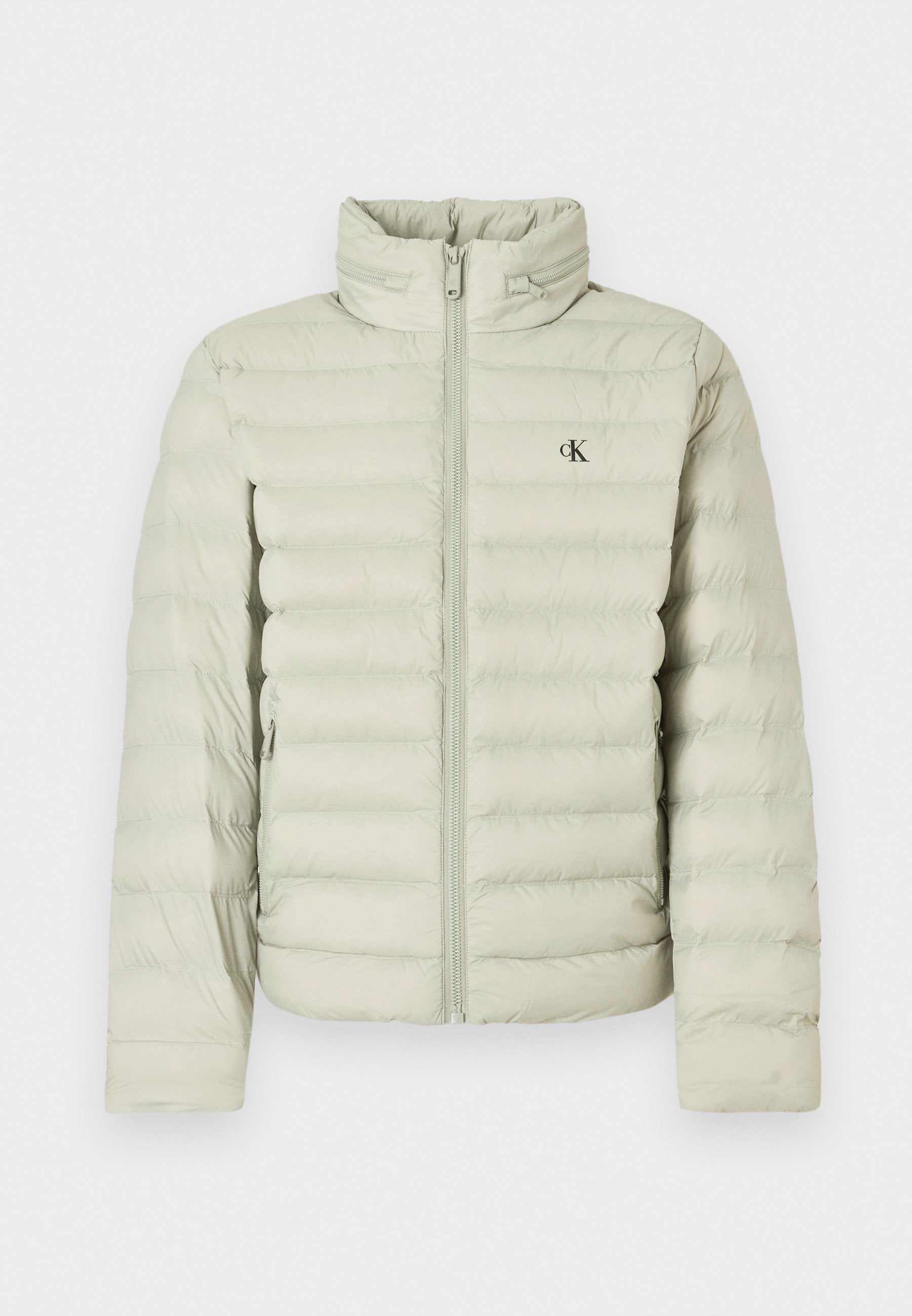 Calvin Klein Mens Long Sleeve Nylon Hooded Puffer Jacket In Fog