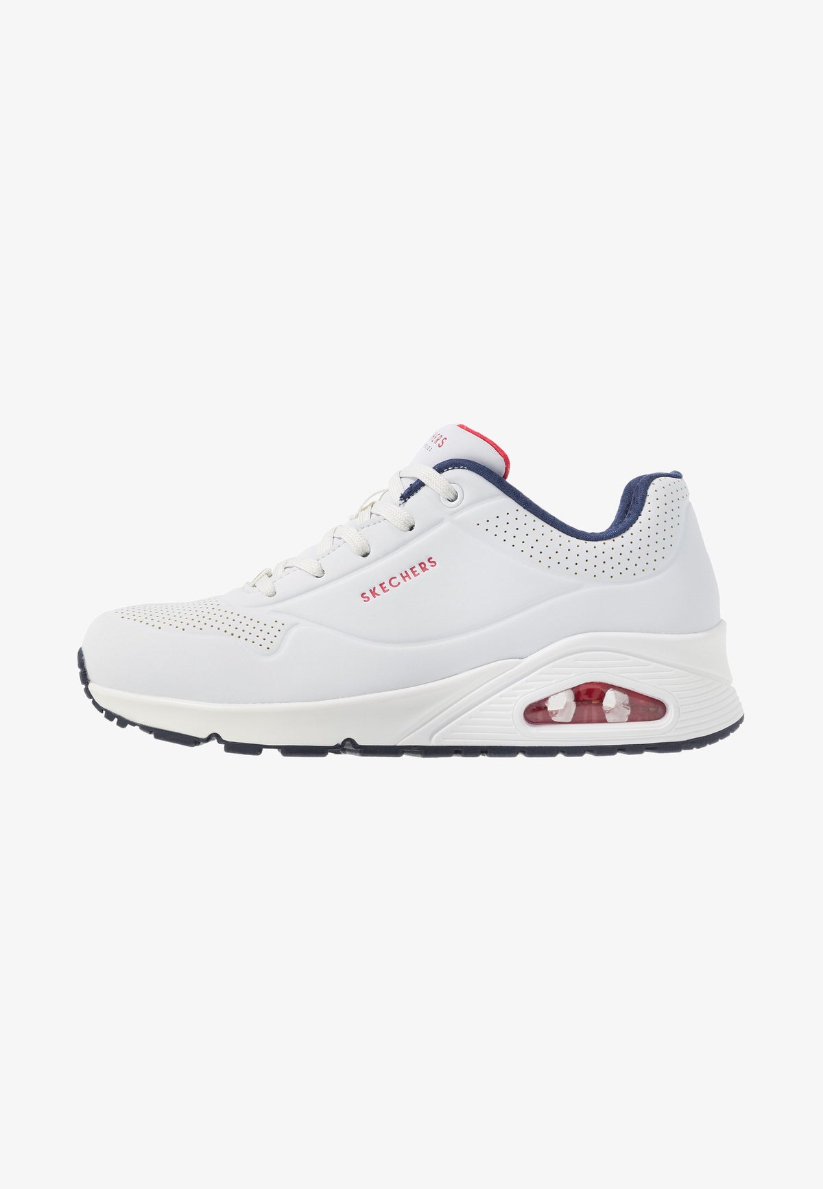 Skechers Womens Uno Stand On Air Shoes In White & Navy