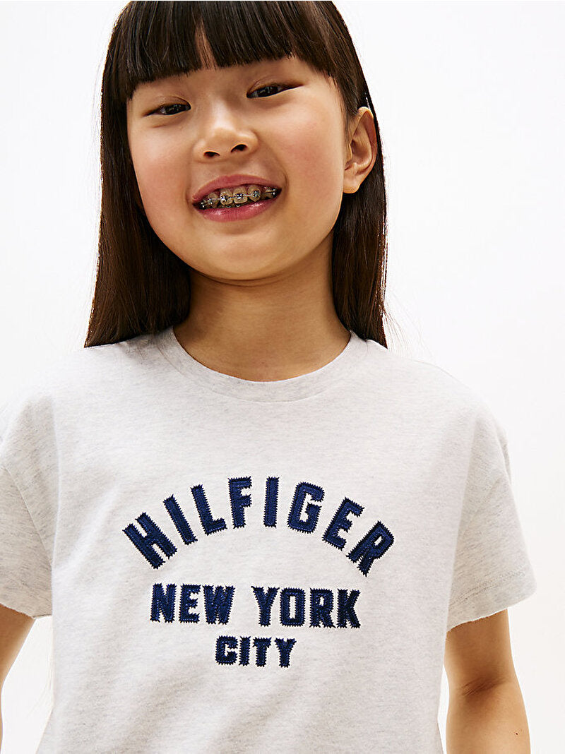 Tommy Hilfiger Girls Satin Applique T-Shirt In Grey