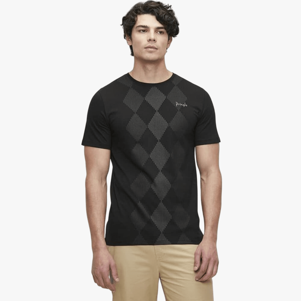Pringle Mens Hugo All Over Argyle T-Shirt In Black