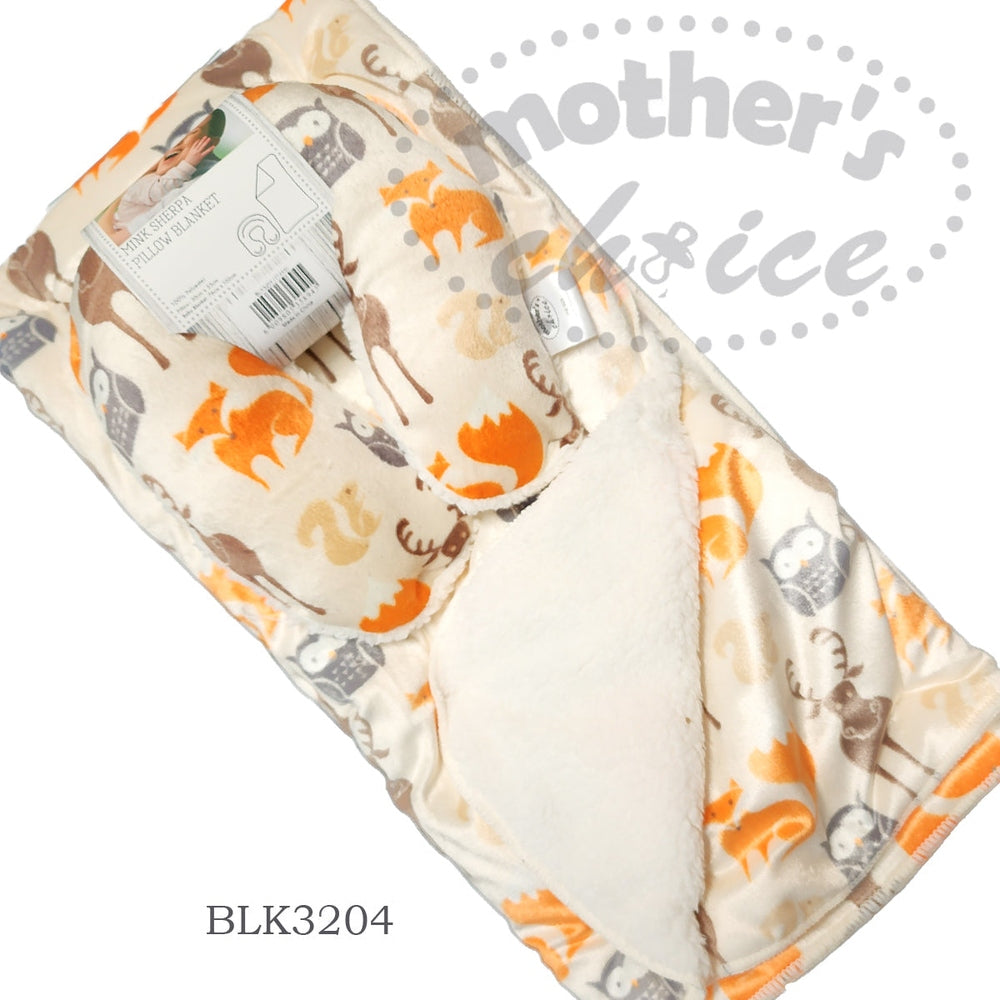 Mother's Choice Unisex Kiddies Pillow & Blanket Fox & Owl In Cream Multi