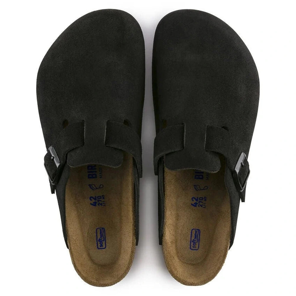 Birkenstock Unisex Boston Suede Leather Sandals In Black