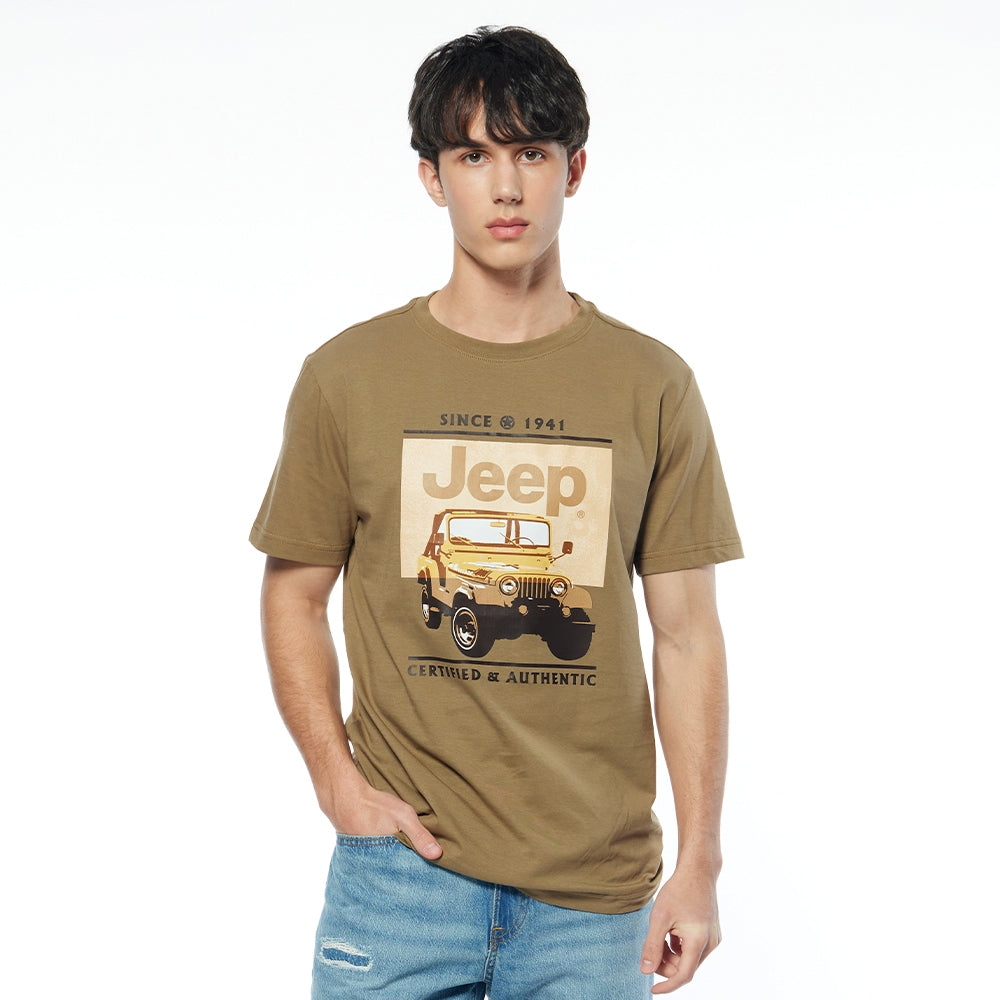 Jeep Mens M-Fashion Basic Graphic T-Shirt In Olive