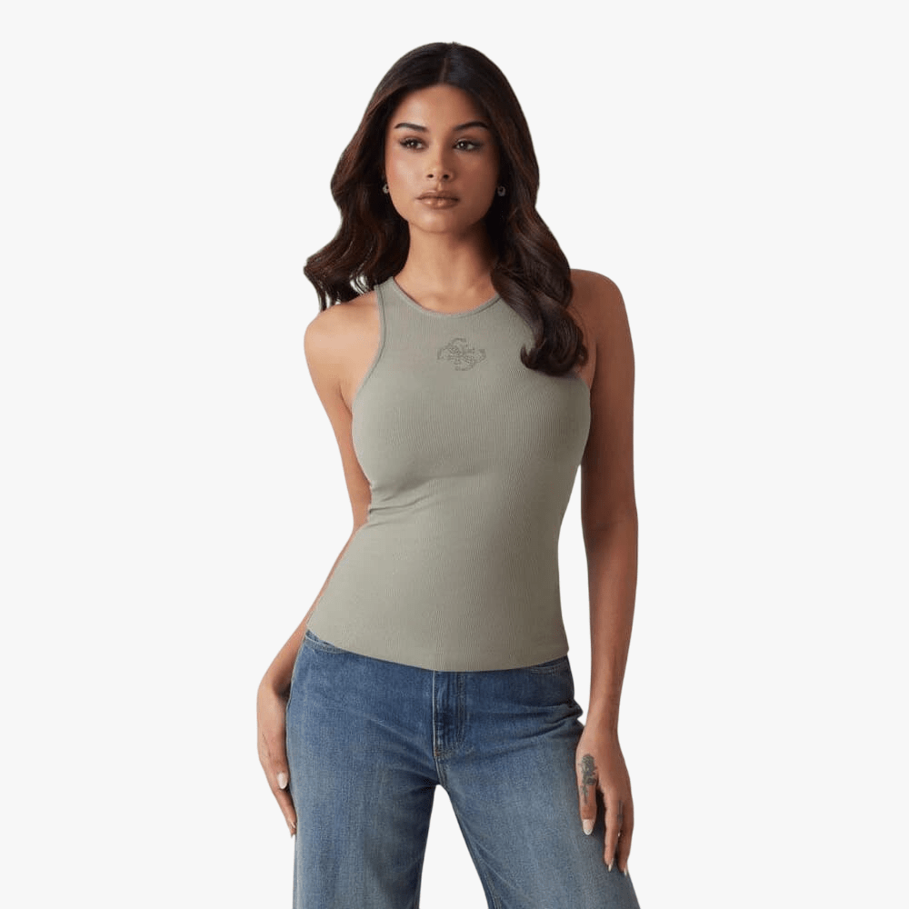 Guess Womens Round Neck Tank Top In Dark Green