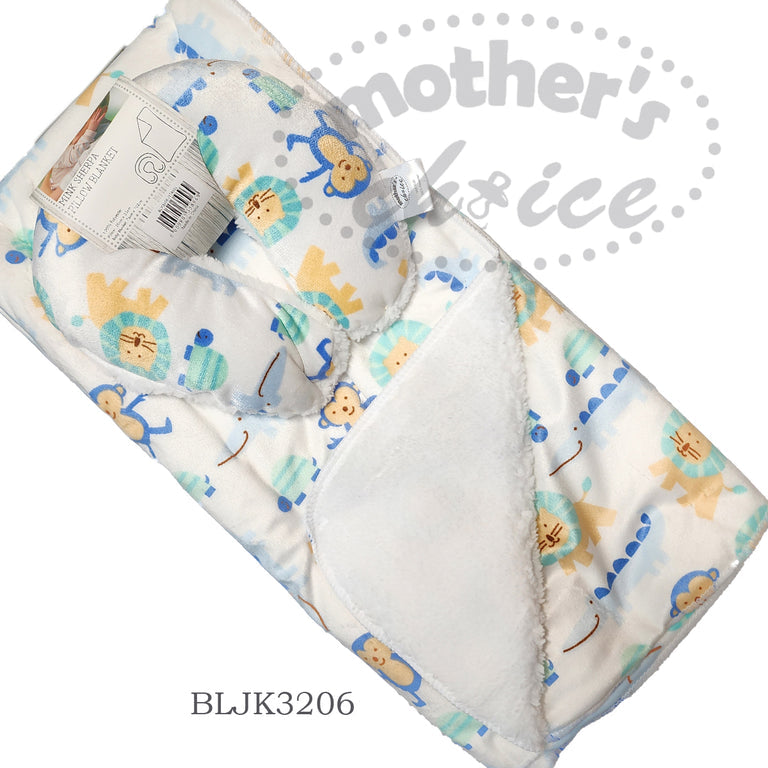 Mother's Choice Unisex Kids  Pillow & Blanket Lion And Monkey In White Multi