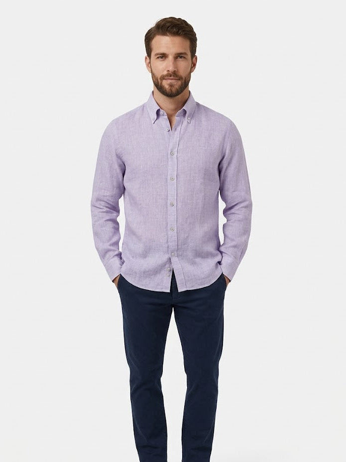 Harmont & Blaine Mens Linen Long Sleeve Shirt In Purple
