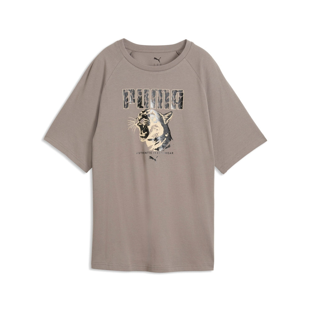 Puma Womens Graphic Animal relaxed T-Shirt In Mouse Grey
