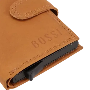Bossi Mech Buff Leather Card Wallet In Cognac