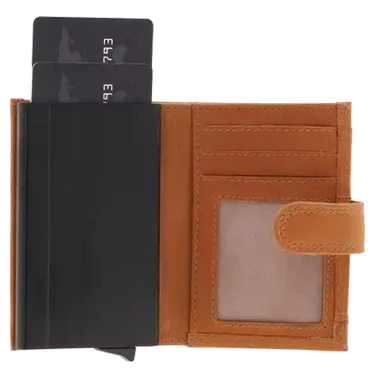Bossi Mech Buff Leather Card Wallet In Cognac