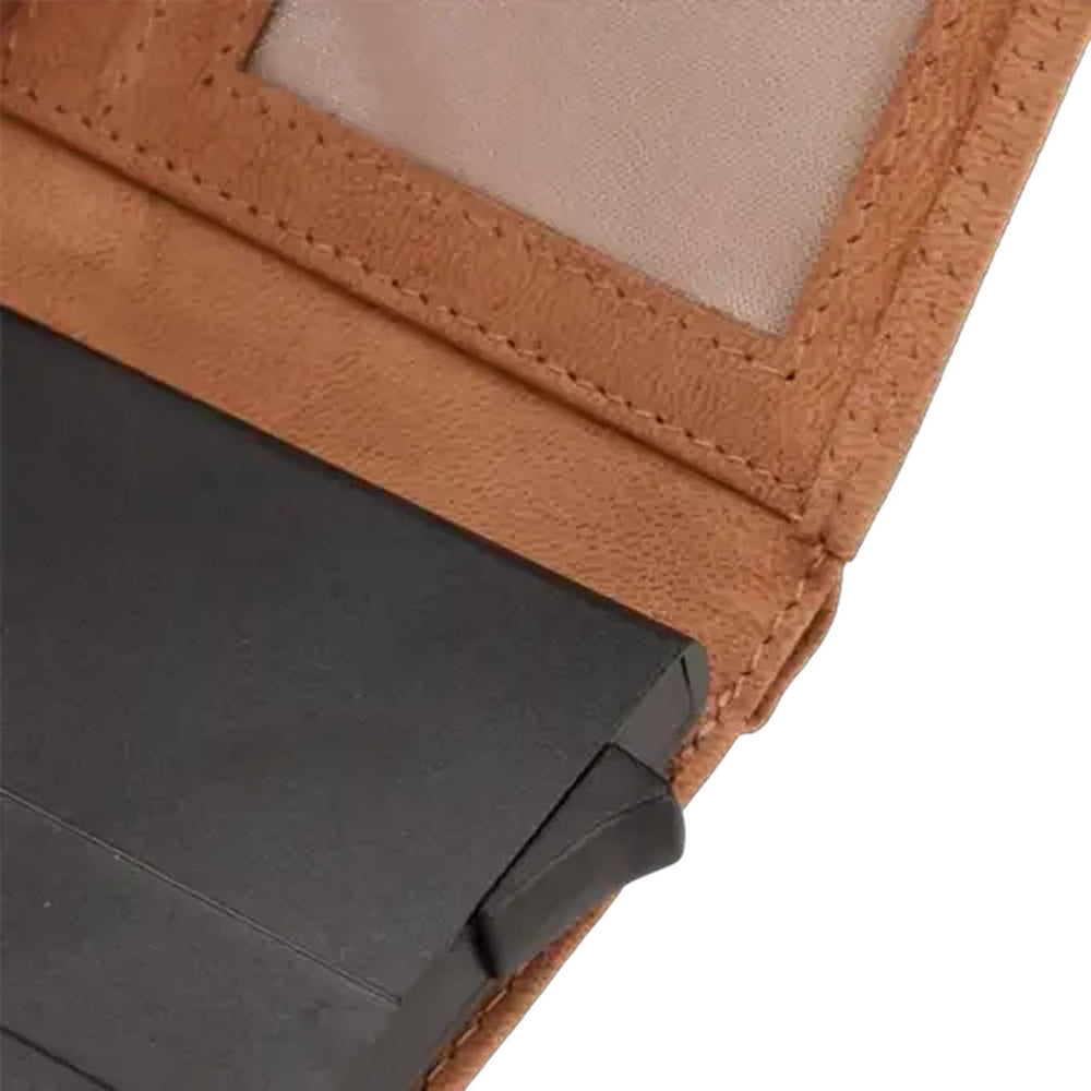 Bossi Mens Mech Card Holder Goat Oil Leather Wallet In Sand