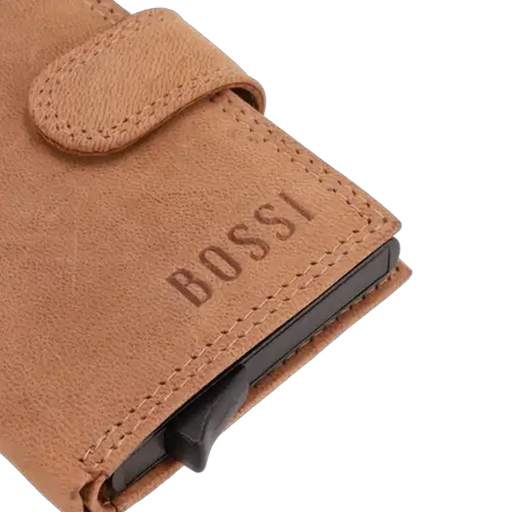 Bossi Mens Mech Card Holder Goat Oil Leather Wallet In Sand