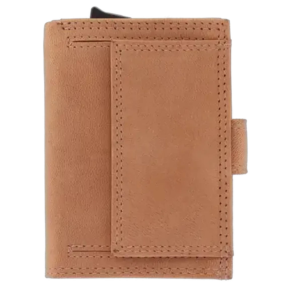 Bossi Mens Mech Card Holder Goat Oil Leather Wallet In Sand