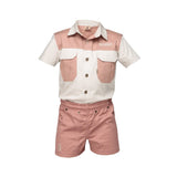 Boerboel Boys Shirt & Short Set in Blush & Stone