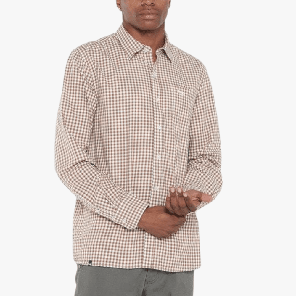 Jeep Mens Long Sleeved Yarn Dyed Check Shirt In Camel