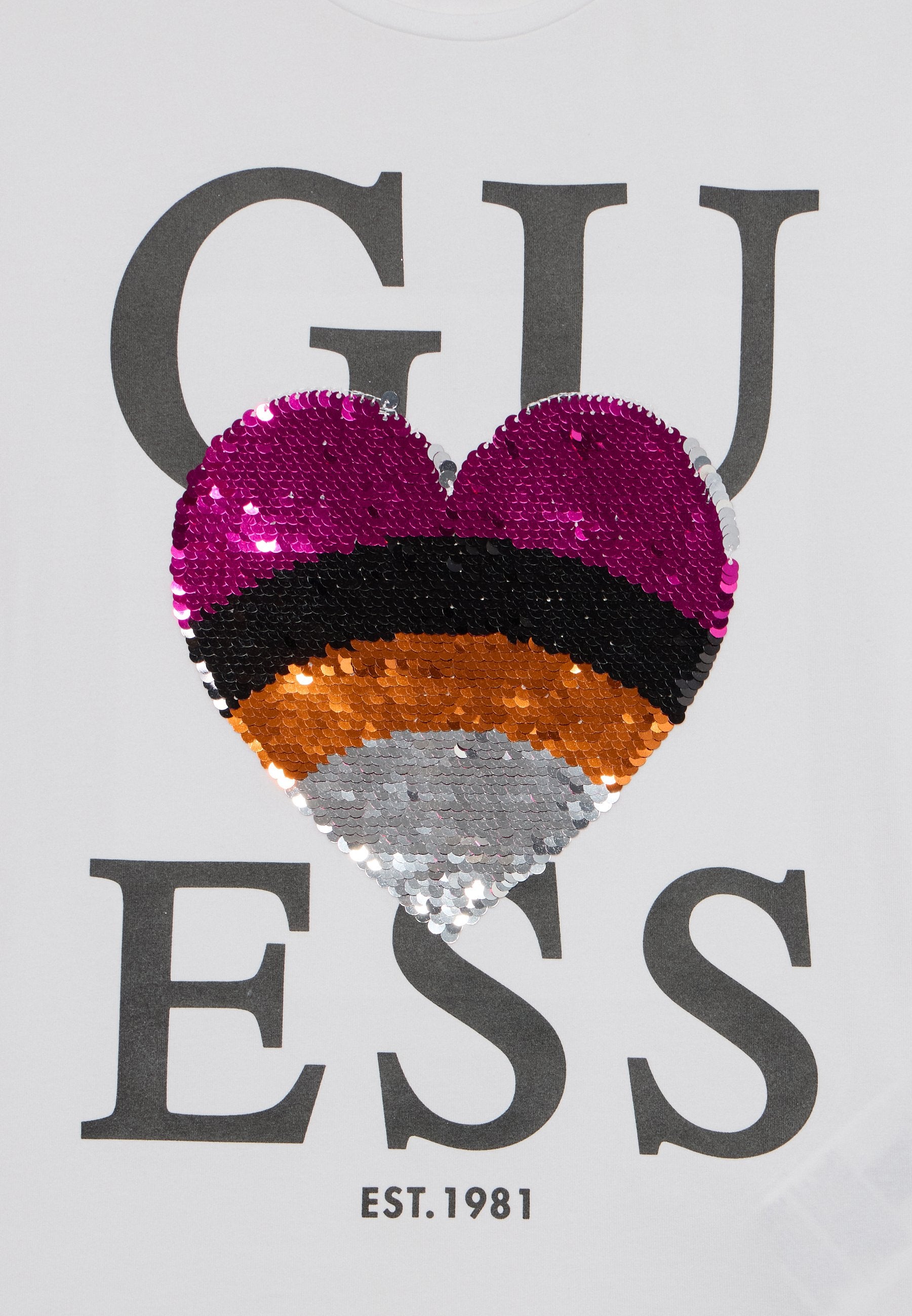 Guess Girls  White High Low Short Sleeve Sequins T-Shirt