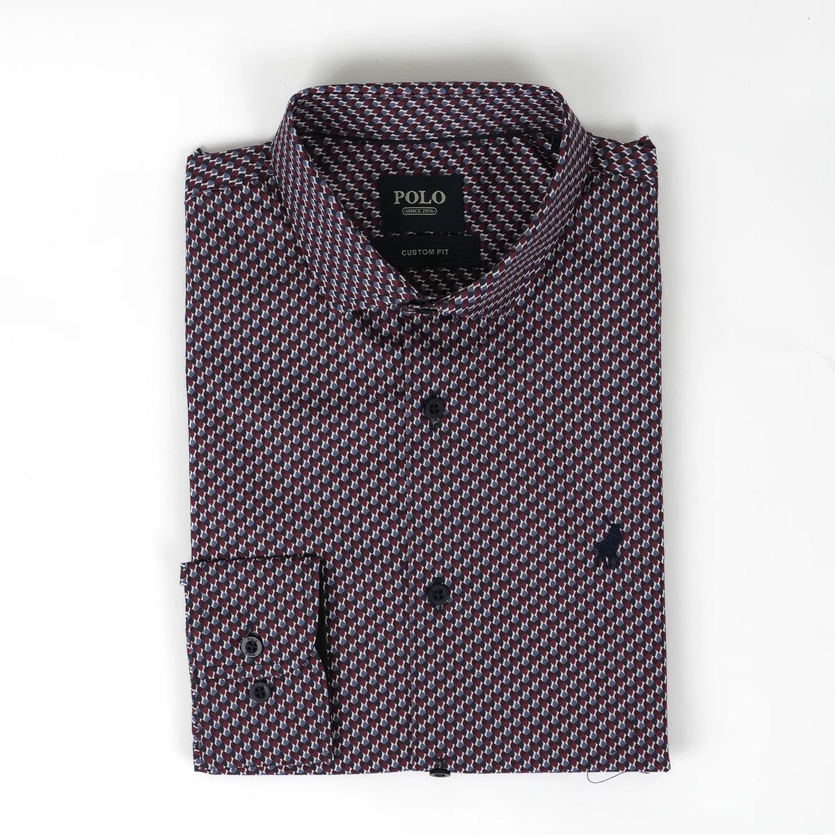 Polo Mens Micro Geo Print Long Sleeve  Shirt In Burgandy