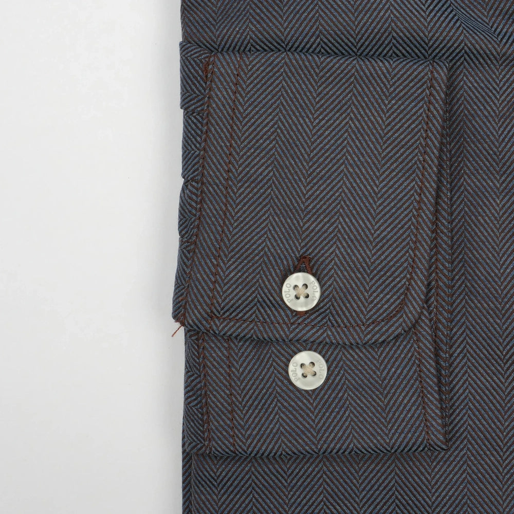 Polo Mens Herringbone Long Sleeves Shirt In Brown/Blue