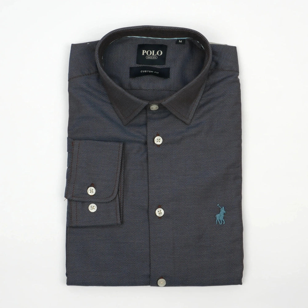 Polo Mens Herringbone Long Sleeves Shirt In Brown/Blue