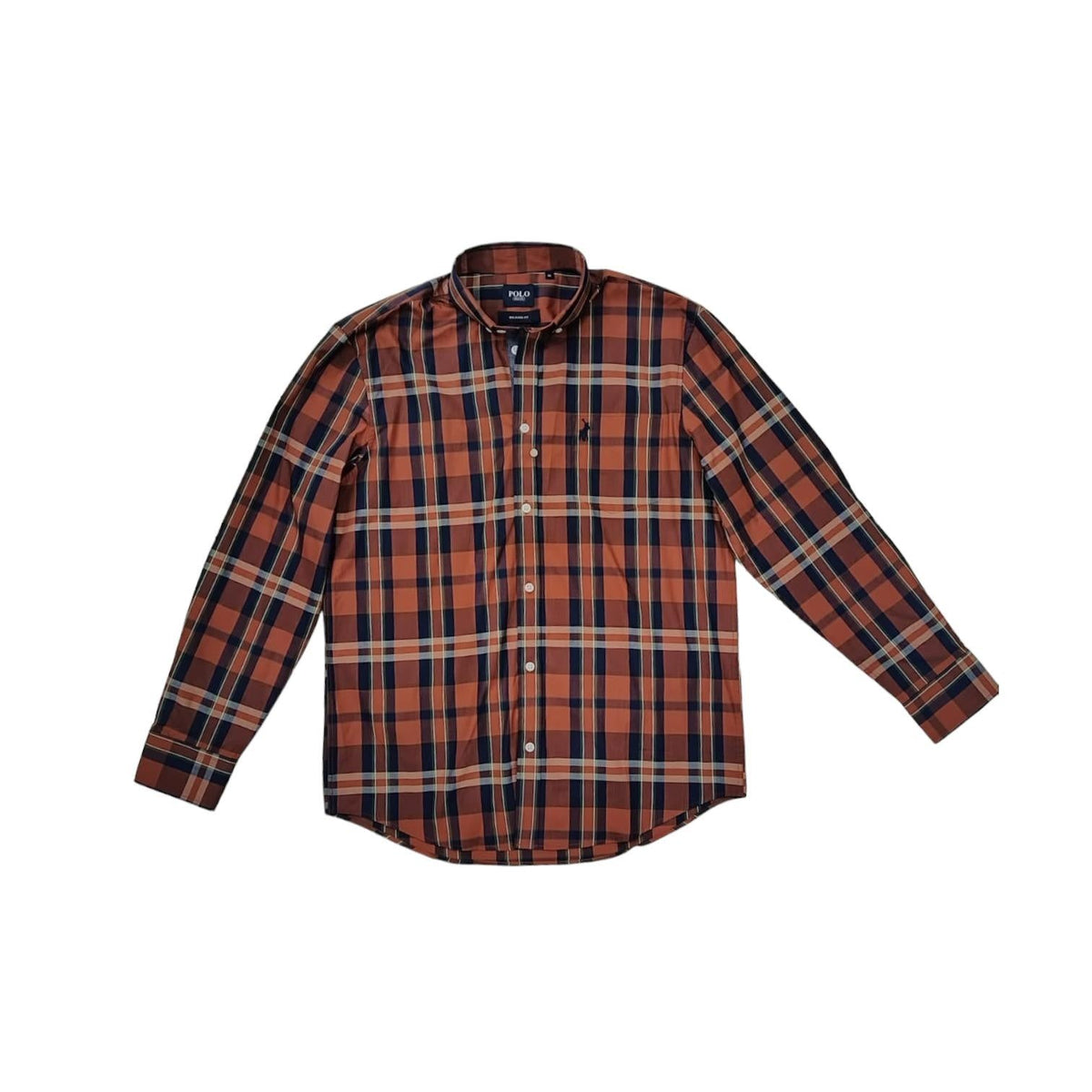 Polo Mens Long Sleeve  Bold Check Shirt In Orange