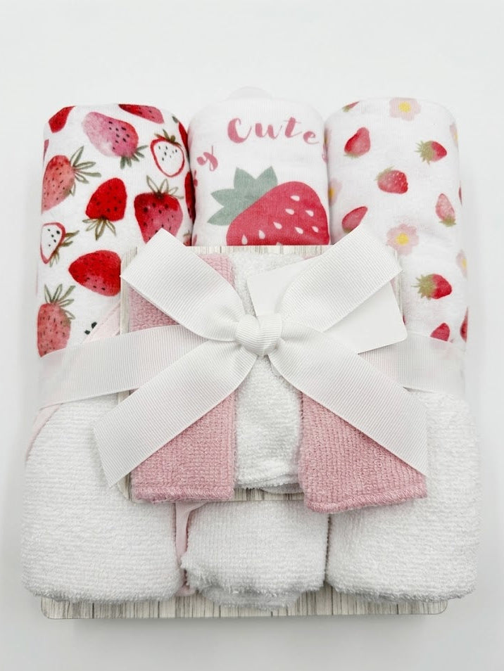 Mothers Choice Girls 3 Piece Hooded Towels And 3 Piece Faceclothes In Pink And White