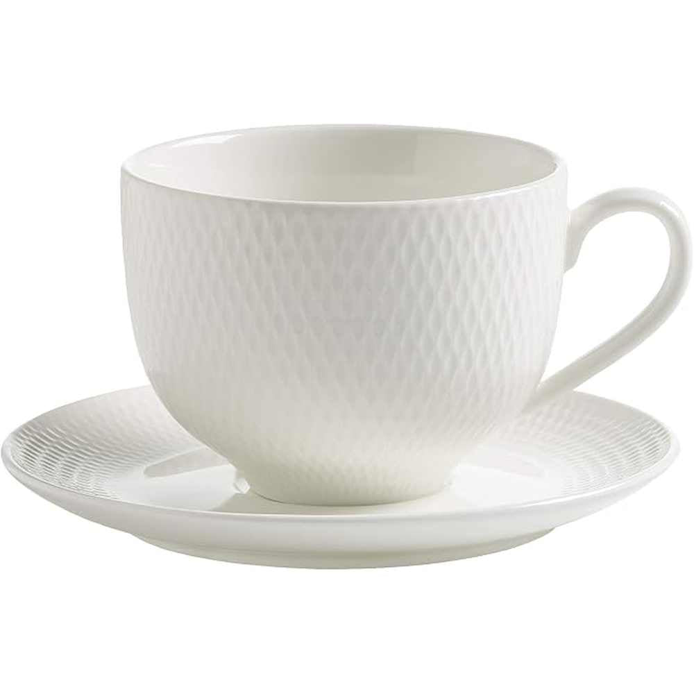 Maxwell Williams Basic Diamond Tea Cup & Saucer Set In White