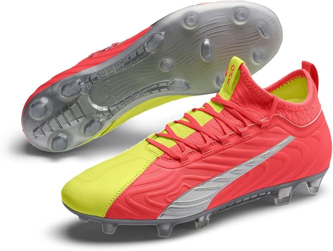 Puma Mens One 20.3 Osg Fg Ag Soccer Shoes In Peach/Fizzy Yellow,Silver