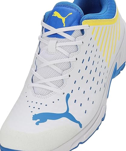 Puma Mens Spike Cricket Shoes In White/Blue/Yellow